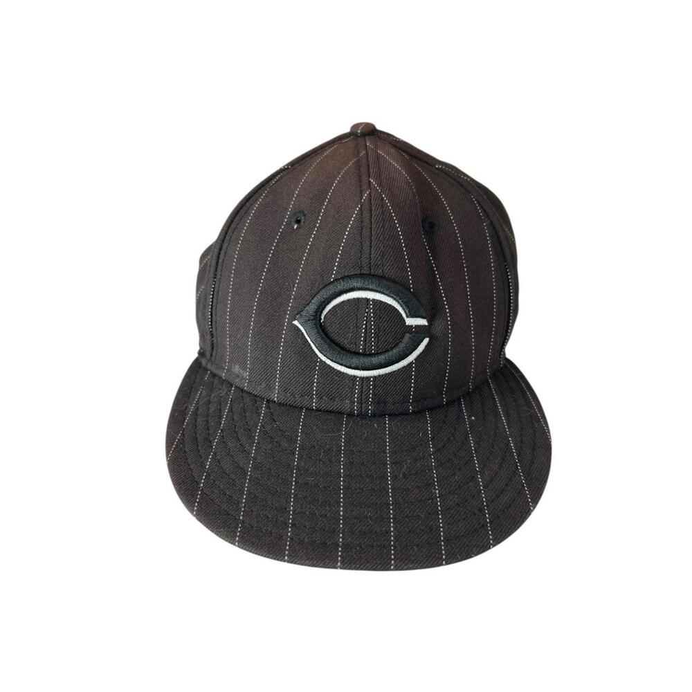 VTG New Era 59FIFTY Cincinnati Reds Hat 7 1/4 Pinstripe Black MLB Fitted Cap